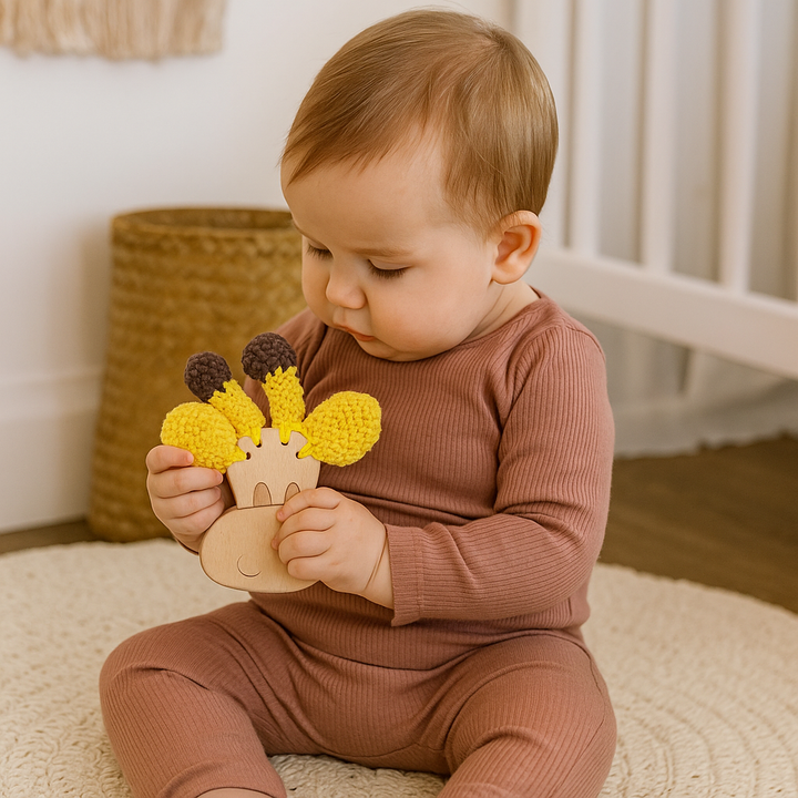 Wooden Elephant Crochet Teether & Rattle