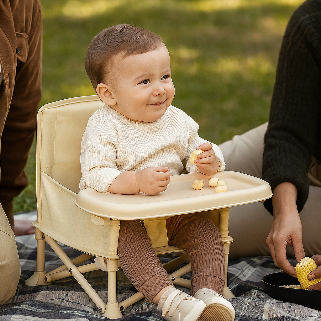 Portable Baby Chair | Camp Chair | Booster Seat With Removable Tray (Beige)