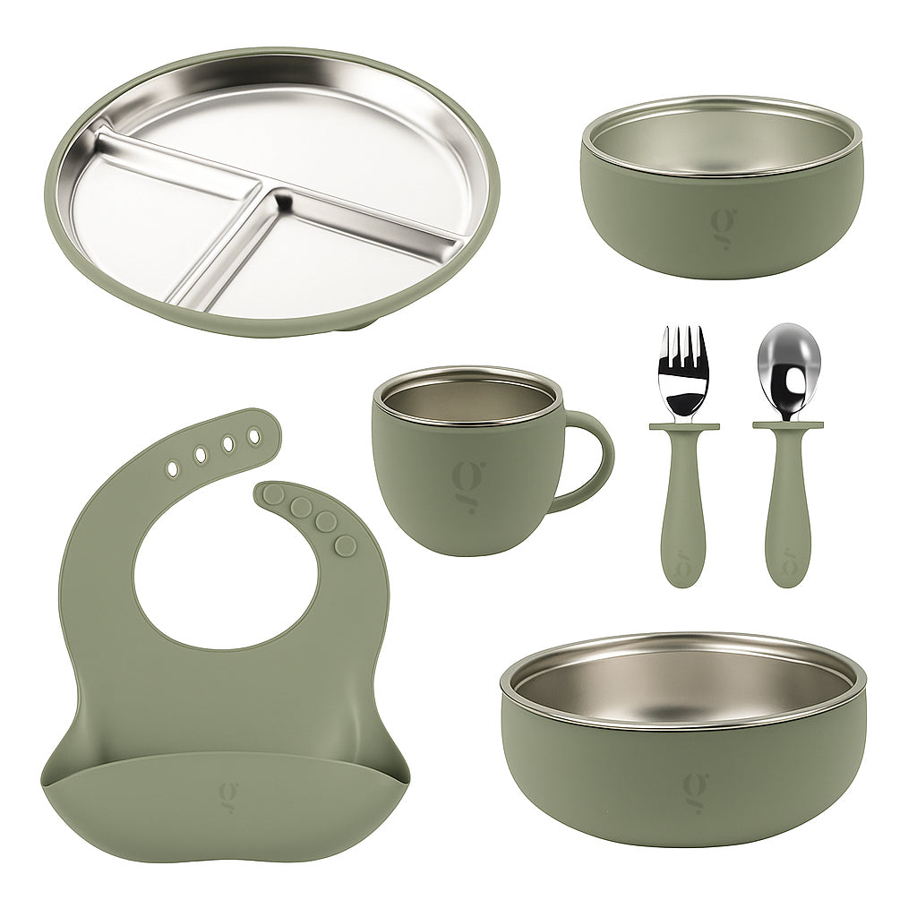 Premium 7-Piece Silicone Stainless Steel Kids Dinnerware Set