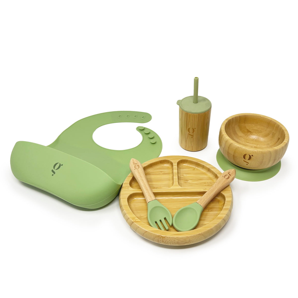 Baby Toddler Bamboo Dinnerware With Suction Set of 6 Pieces Green Walnut Inc