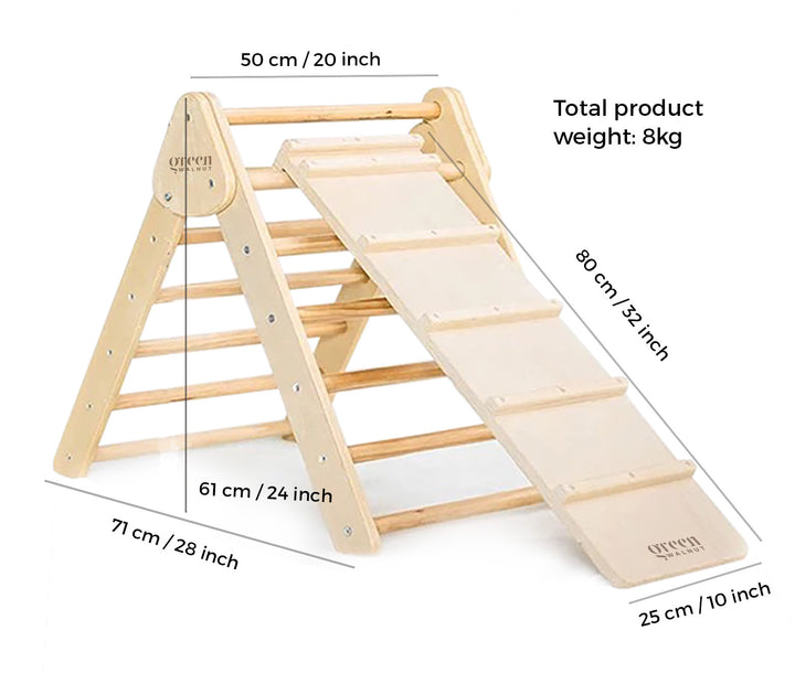 Wooden Pikler Triangle With Slide & Ramp | Climbing Gym - Green Walnut Inc.