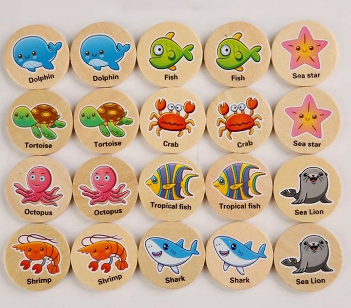 Wooden Matching Game | Wooden Memory Game | Fruits & Animal Matching Game - Green Walnut Inc.
