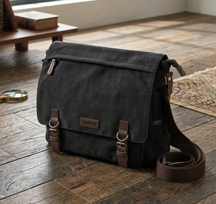 Premium Canvas & Leather Messenger Bag  | Vintage Crossbody Satchel