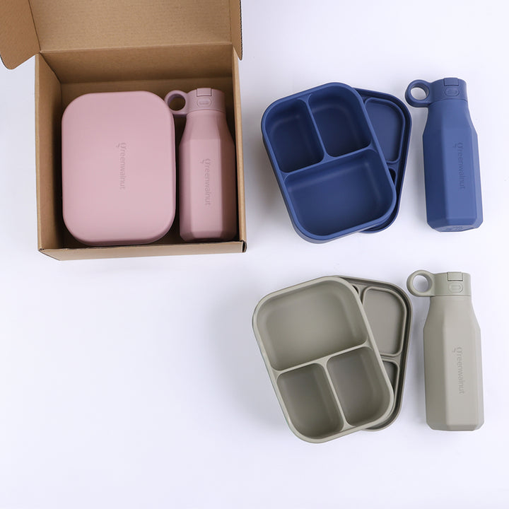 Premium Food-Grade Silicone Leak Proof Lunch Box & Water Bottle Set – Safe, Durable, and Baby Kid Friendly