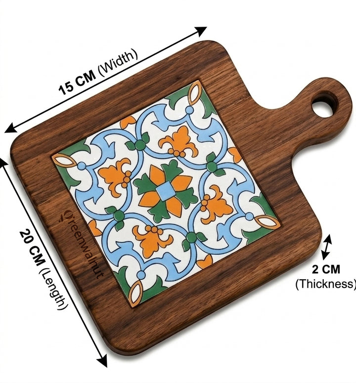 Acacia Wood Heat-Resistant Pot & Cup Trivets with Handcrafted Ceramic Tile Inlay | Wood Coasters | Pot Pad