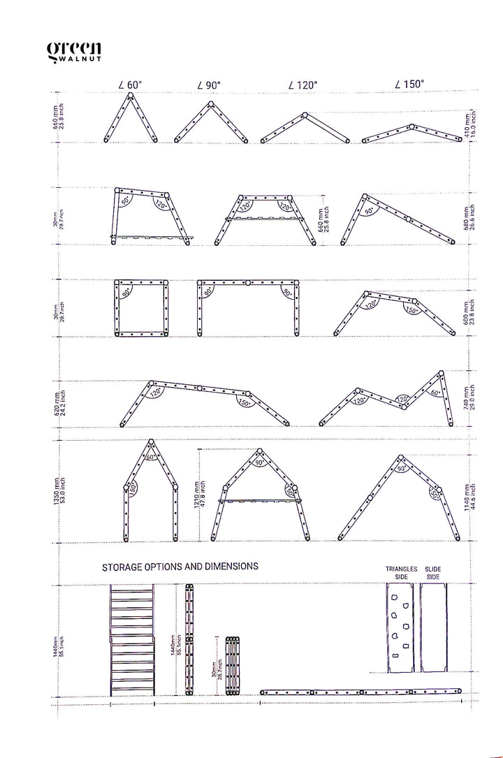 Large Convertible Wooden Pikler Triangle Gym With Slide & Ramp | Multifold Climbing Gym - Green Walnut Inc.