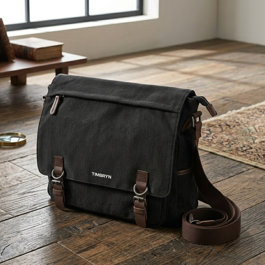 Premium Canvas & Leather Messenger Bag  | Vintage Crossbody Satchel