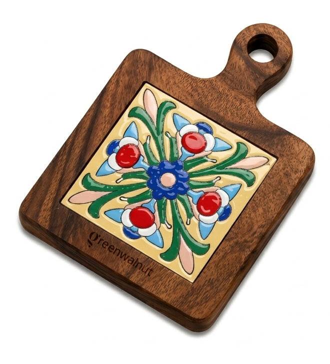 Acacia Wood Heat-Resistant Pot & Cup Trivets with Handcrafted Ceramic Tile Inlay | Wood Coasters | Pot Pad