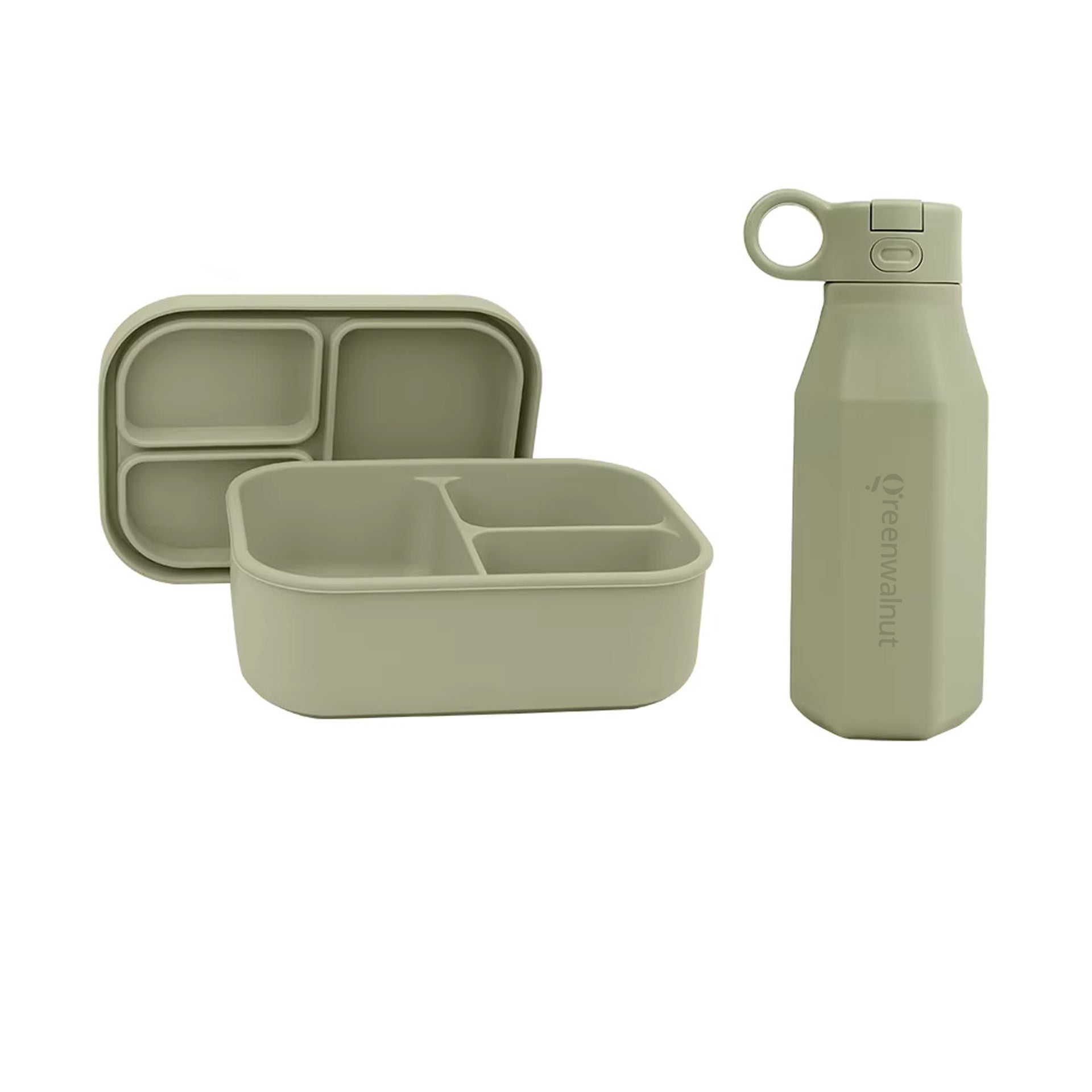 SUPRAQ Silicone Water Bottle & Bento Box Set - 100% Food-Grade, Eco-Friendly, 350 Ml Bottle & 800 Ml Box (Green)