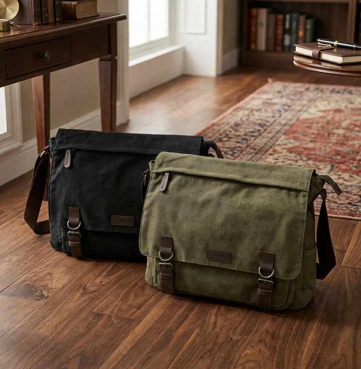 Premium Canvas & Leather Messenger Bag  | Vintage Crossbody Satchel