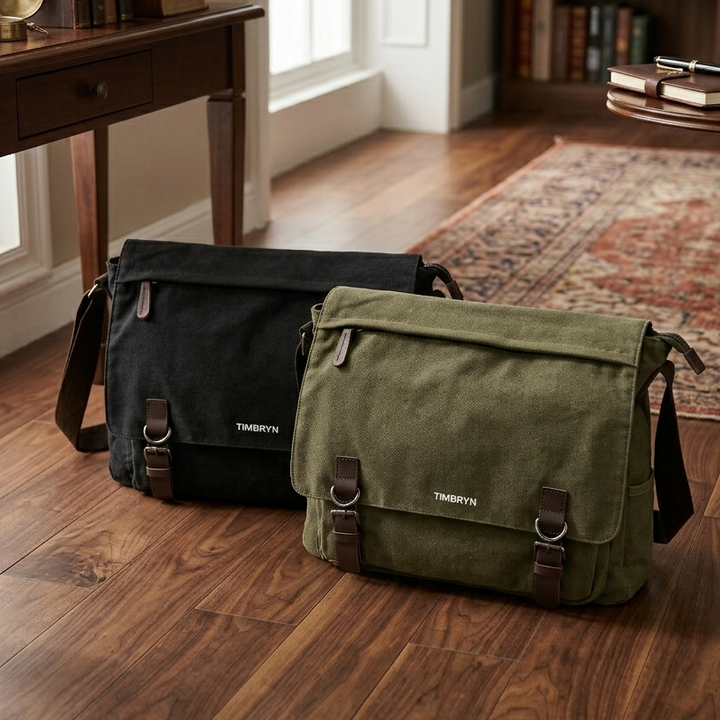 Premium Canvas & Leather Messenger Bag  | Vintage Crossbody Satchel