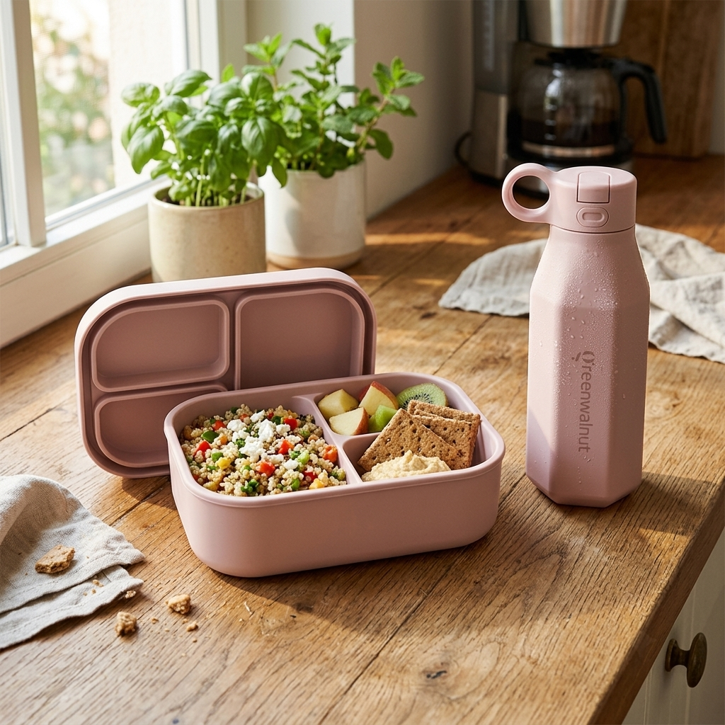 Silicone Bento Lunch Box & Water Bottle Set – Leakproof 3-Compartment Food Container for Kids & Adults