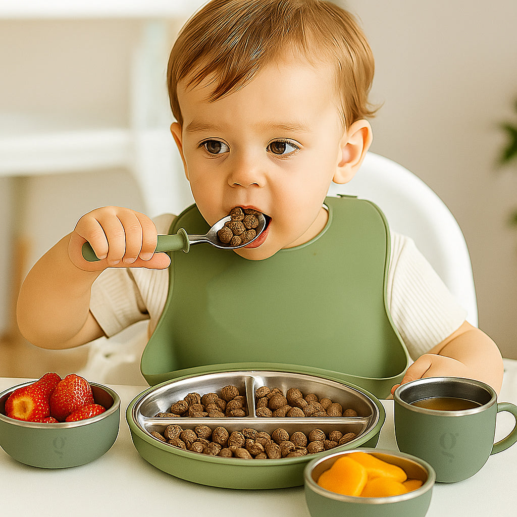 Premium 7-Piece Silicone & Stainless Steel Kids Dinnerware Set | Feeding Set