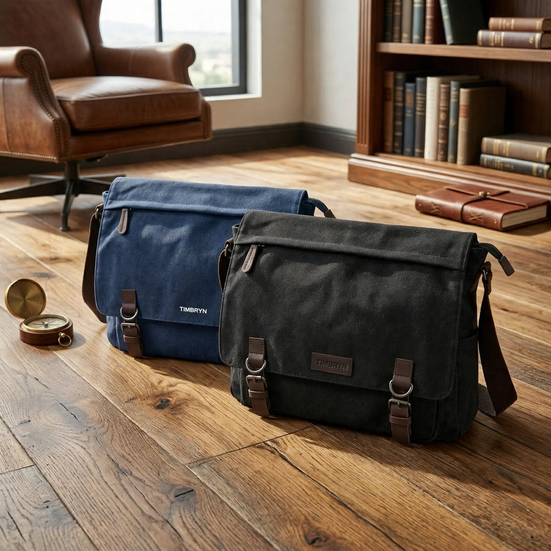 Premium Canvas & Leather Messenger Bag  | Vintage Crossbody Satchel