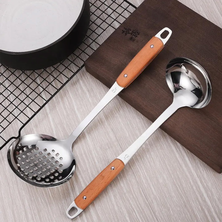 5-Piece Stainless Steel Kitchen Utensil Set with Wooden Handles
