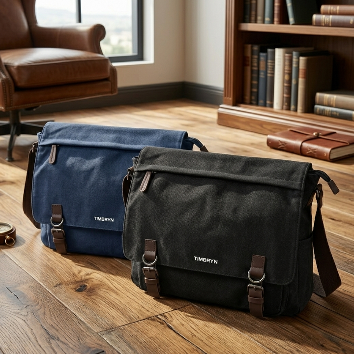 Premium Canvas & Leather Messenger Bag  | Vintage Crossbody Satchel
