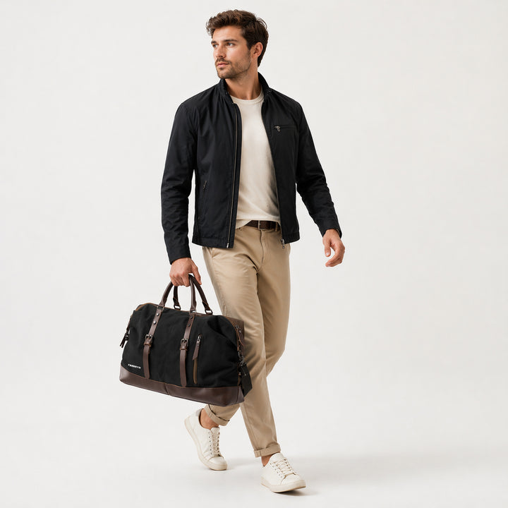Large Canvas & PU Leather Weekend Duffle Bag – Men's Vintage Travel Carry-On