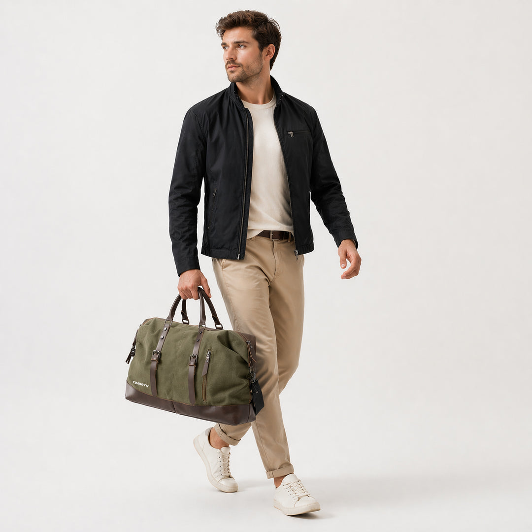 Large Canvas & PU Leather Weekend Duffle Bag – Men's Vintage Travel Carry-On