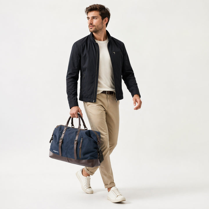 Large Canvas & PU Leather Weekend Duffle Bag – Men's Vintage Travel Carry-On
