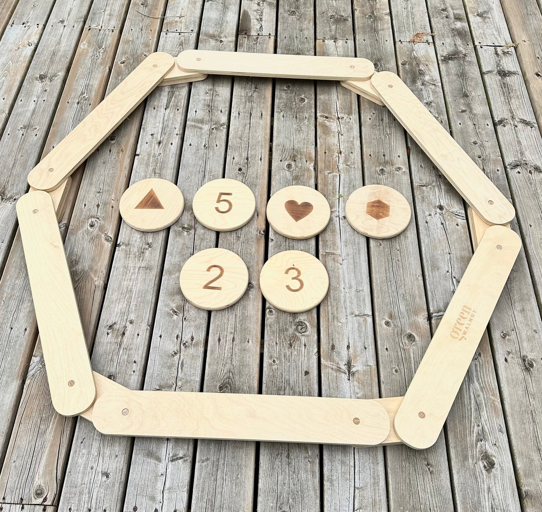 Poutre d'équilibre en bois pour enfants avec pierres d'appui en bois | Ensemble de 12 pièces