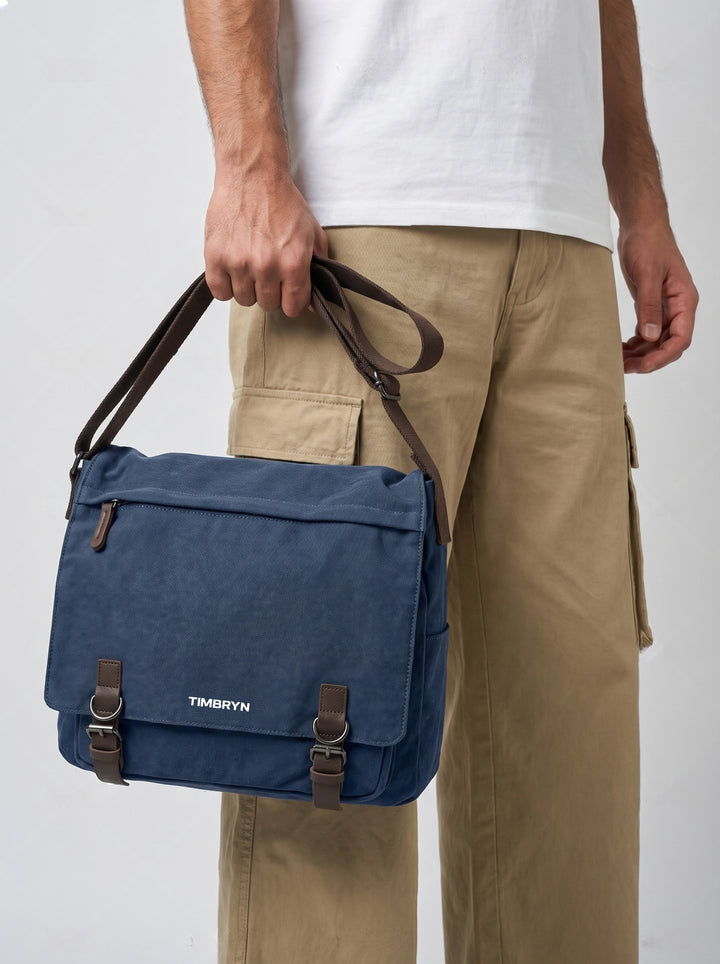 Premium Canvas & Leather Messenger Bag  | Vintage Crossbody Satchel