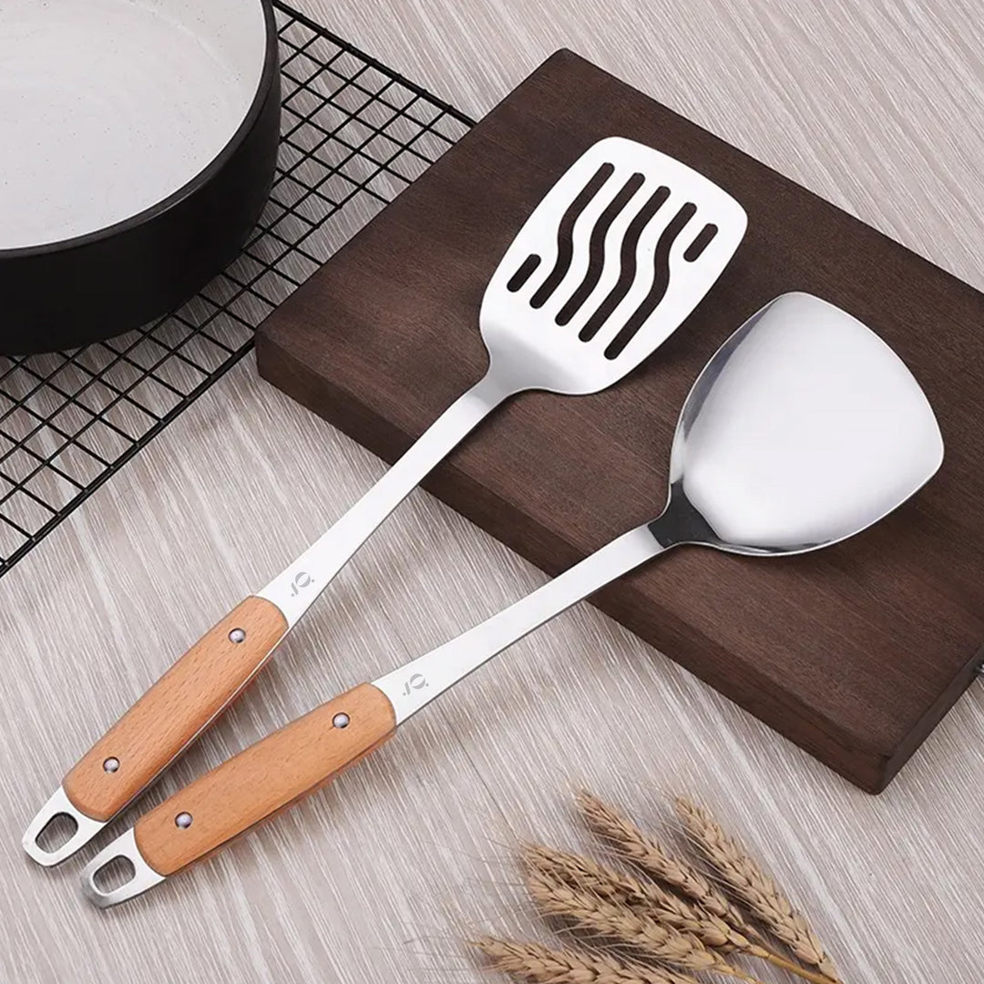 5-Piece Stainless Steel Kitchen Utensil Set with Wooden Handles