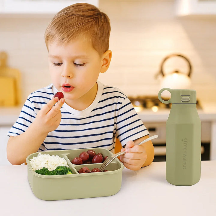 Premium Food-Grade Silicone Leak Proof Lunch Box & Water Bottle Set – Safe, Durable, and Baby Kid Friendly