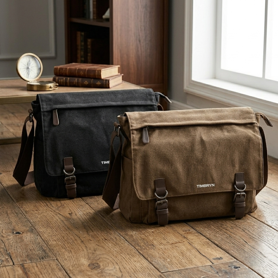 Premium Canvas & Leather Messenger Bag  | Vintage Crossbody Satchel