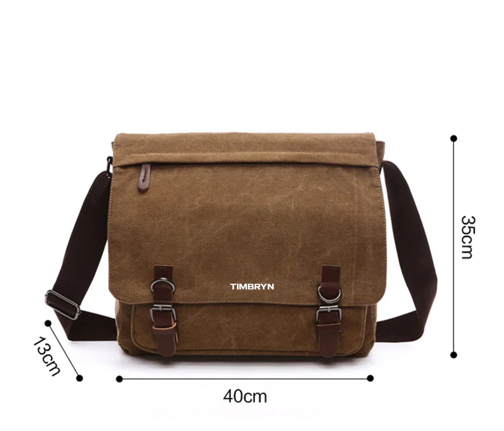 Premium Canvas & Leather Messenger Bag  | Vintage Crossbody Satchel