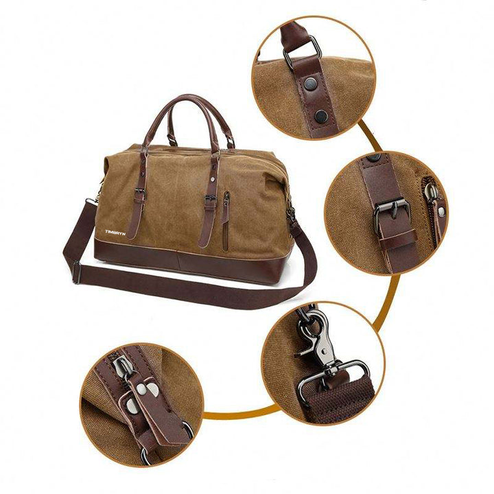 Large Canvas & PU Leather Weekend Duffle Bag – Men's Vintage Travel Carry-On