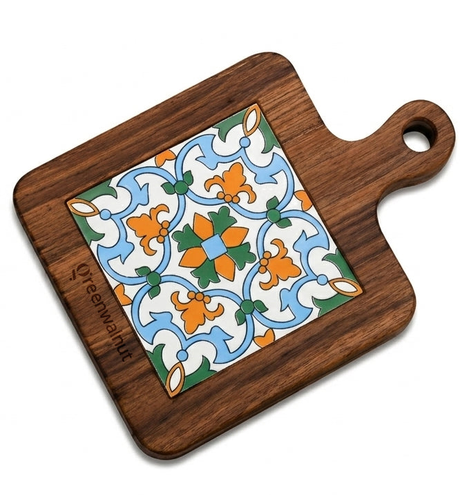 Acacia Wood Heat-Resistant Pot & Cup Trivets with Handcrafted Ceramic Tile Inlay | Wood Coasters | Pot Pad