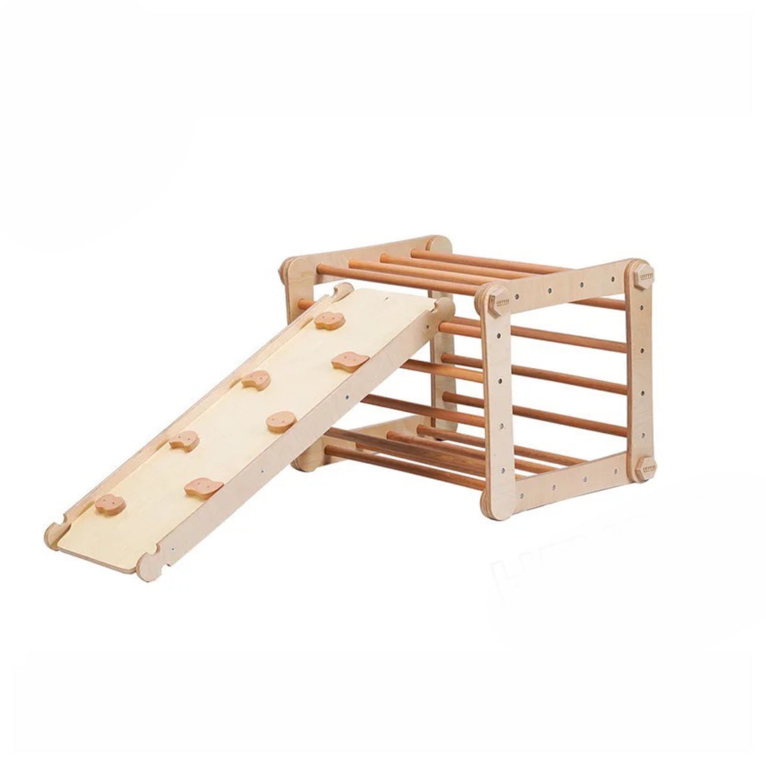 Large Convertible Wooden Pikler Triangle Gym With Slide & Ramp | Multifold Climbing Gym - Green Walnut Inc.