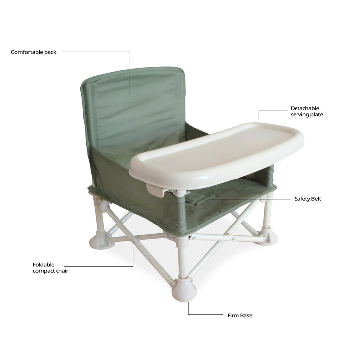 Portable Baby Chair | Camp Chair | Booster Seat With Removable Tray (Army Green)