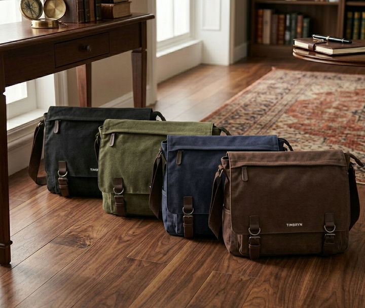 Premium Canvas & Leather Messenger Bag  | Vintage Crossbody Satchel