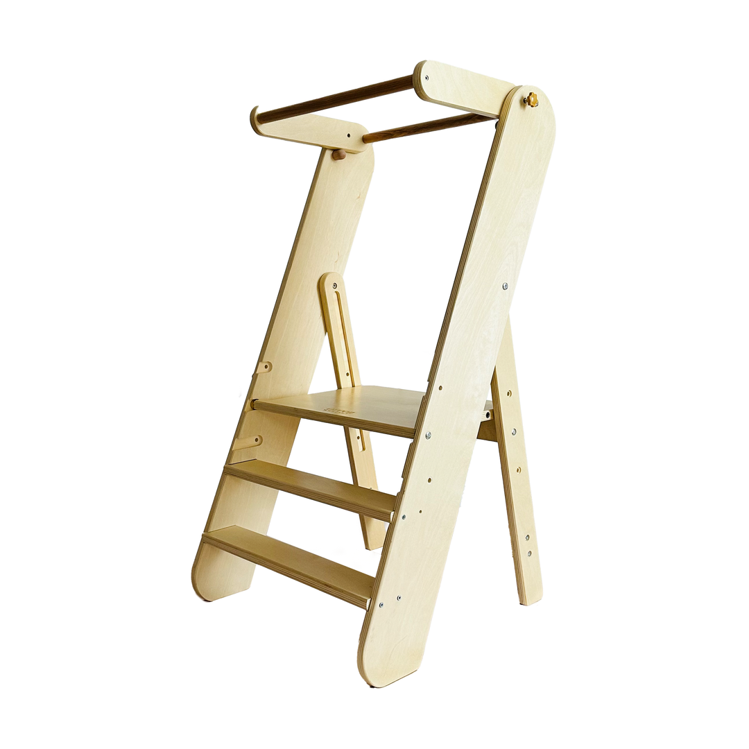 Kids & Toddler Foldable Learning Tower | Foldable Kitchen Step Stool ( Natural ) - Green Walnut Inc.