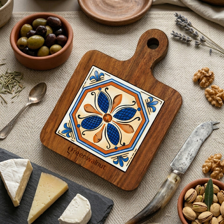 Acacia Wood Heat-Resistant Pot & Cup Trivets with Handcrafted Ceramic Tile Inlay | Wood Coasters | Pot Pad