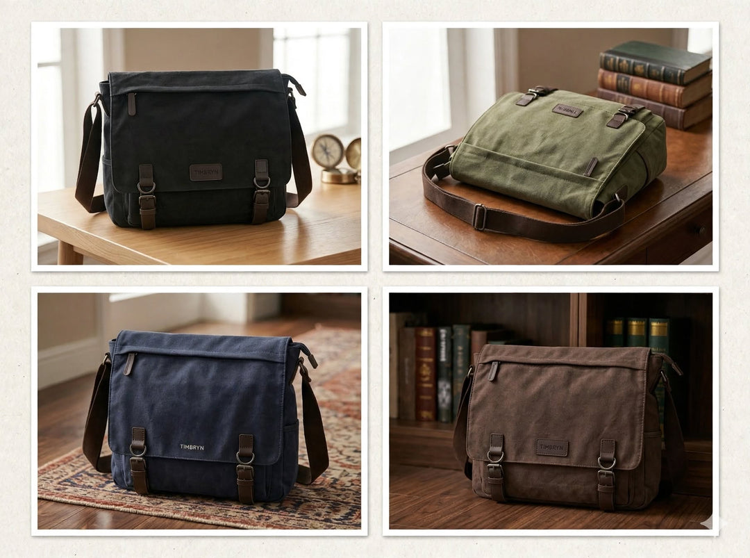Premium Canvas & Leather Messenger Bag  | Vintage Crossbody Satchel