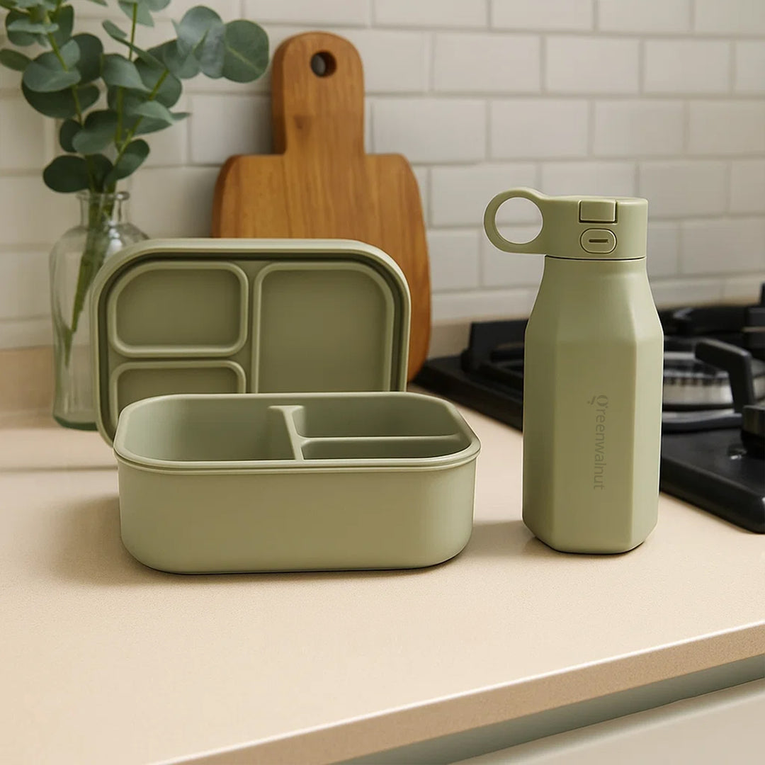 Premium Food-Grade Silicone Leak Proof Lunch Box & Water Bottle Set – Safe, Durable, and Baby Kid Friendly