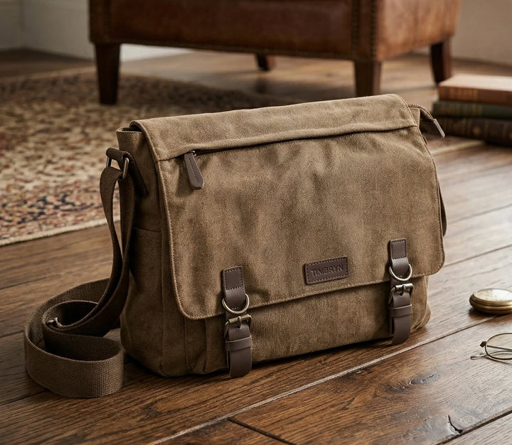 Premium Canvas & Leather Messenger Bag  | Vintage Crossbody Satchel