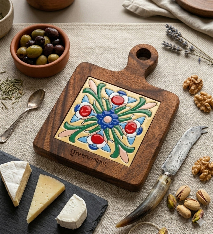 Acacia Wood Heat-Resistant Pot & Cup Trivets with Handcrafted Ceramic Tile Inlay | Wood Coasters | Pot Pad