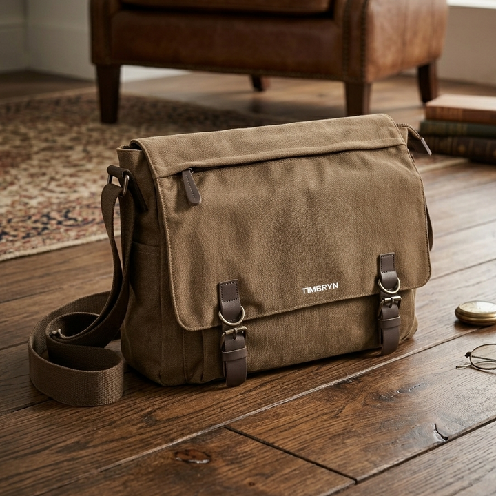 Premium Canvas & Leather Messenger Bag  | Vintage Crossbody Satchel