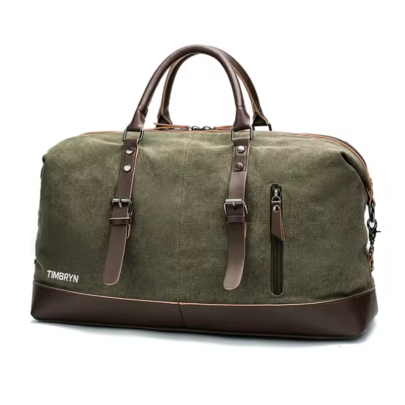 Large Canvas & PU Leather Weekend Duffle Bag – Men's Vintage Travel Carry-On