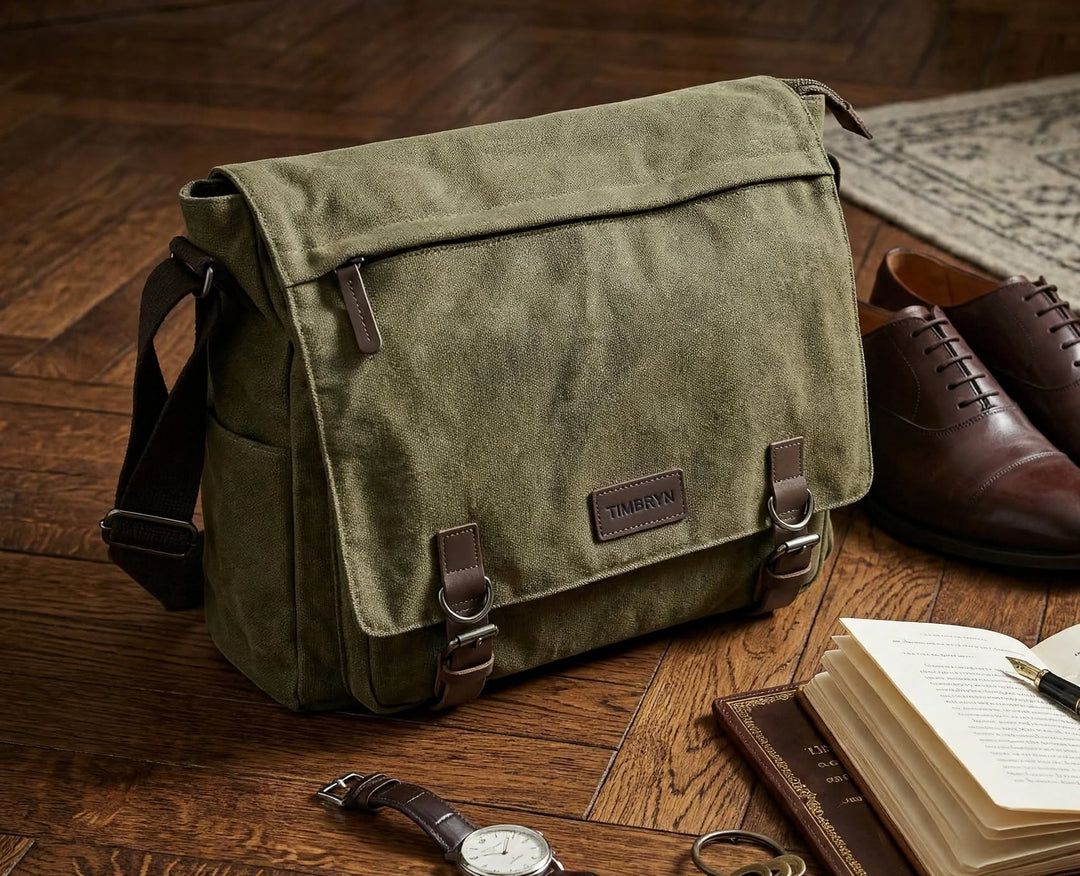 Premium Canvas & Leather Messenger Bag  | Vintage Crossbody Satchel