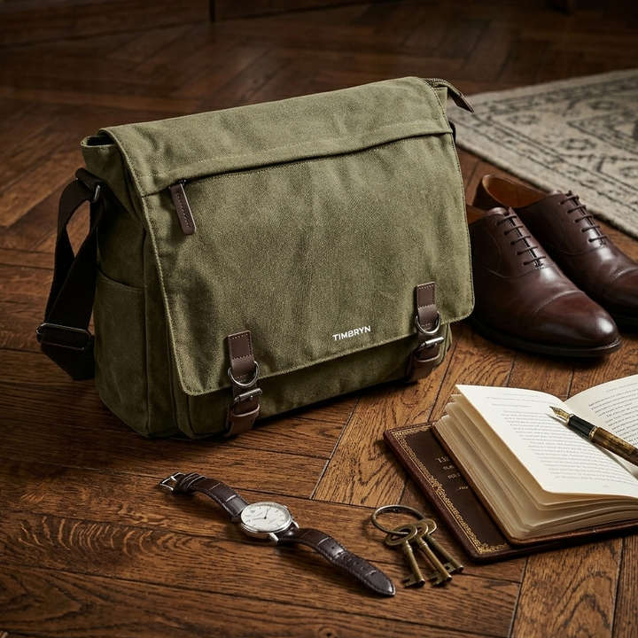 Premium Canvas & Leather Messenger Bag  | Vintage Crossbody Satchel