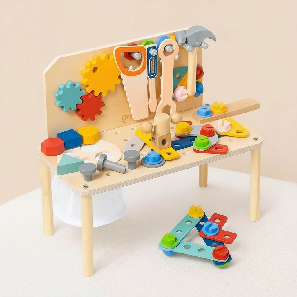 Wooden Kids Tool Bench Set – 40+ Piece STEM Builder Workshop with