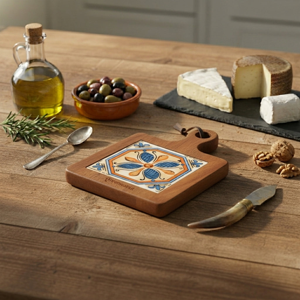 Acacia Wood Heat-Resistant Pot & Cup Trivets with Handcrafted Ceramic Tile Inlay | Wood Coasters | Pot Pad