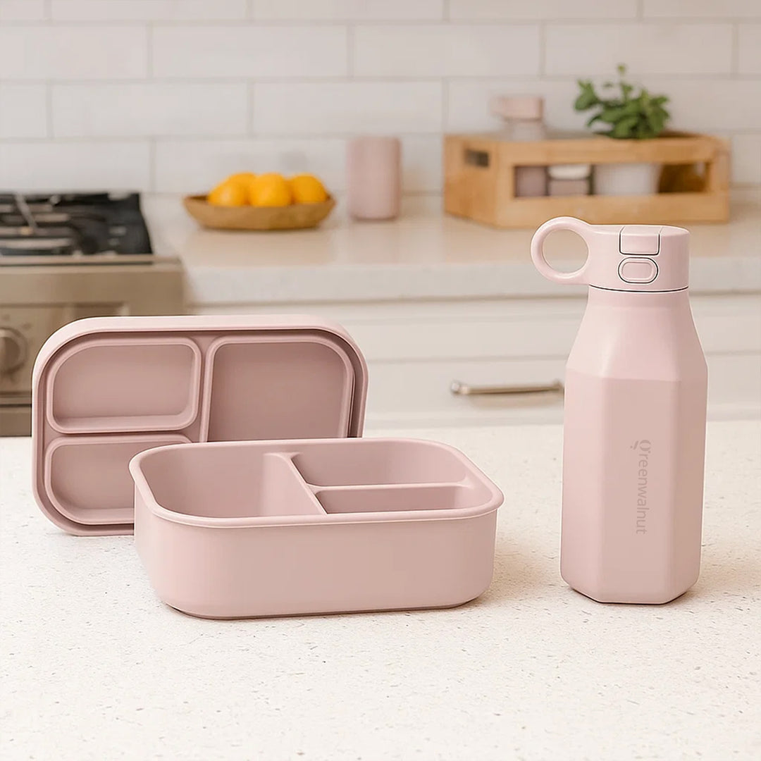 Premium Food-Grade Silicone Leak Proof Lunch Box & Water Bottle Set – Safe, Durable, and Baby Kid Friendly
