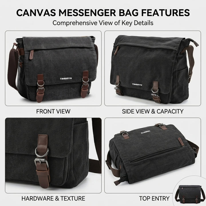 Premium Canvas & Leather Messenger Bag  | Vintage Crossbody Satchel