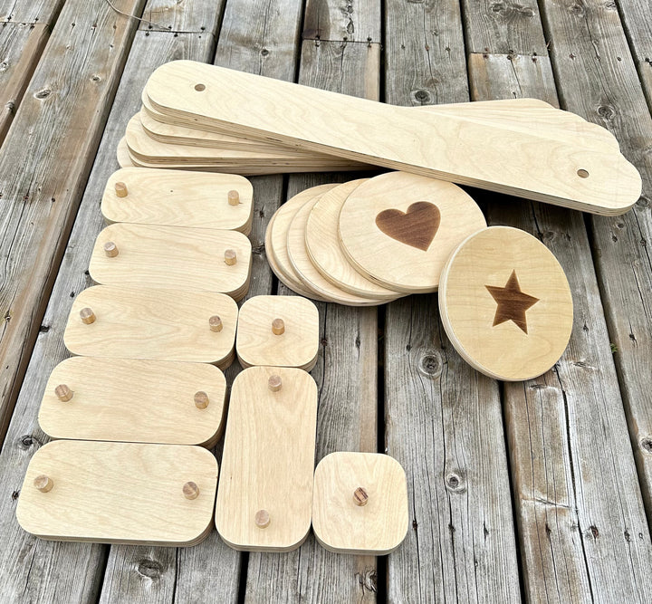 Poutre d'équilibre en bois pour enfants avec pierres d'appui en bois | Ensemble de 12 pièces