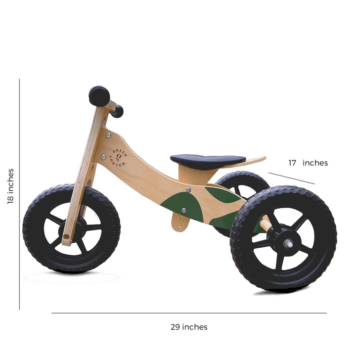 Convertible Wooden Balance Bike - Trike (2 in 1) - Green Walnut Inc.